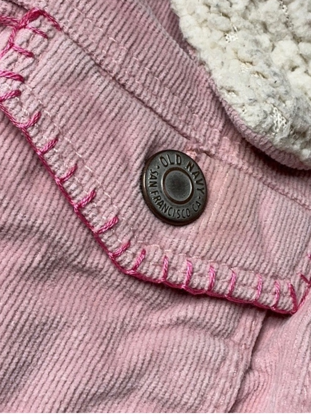 Upcycled Pink Corduroy Sherpa Kids Jacket with Sequin Butterfly - Picture 4 of 9